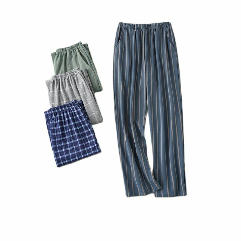 Pantalones largos de algodón con estampado a rayas para hombre, ropa de dormir informal con cintura elástica, pijamas suaves para el hogar, 7xL-4XL, primavera y otoño