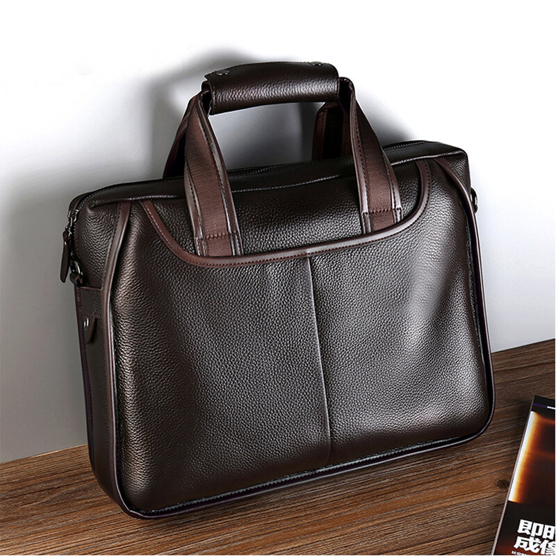 Черный портфель из натуральной кожи, повседневная мужская сумка, модная сумка-тоут, мужской портфель для ноутбука, сумки высокого качества, мужская сумка через плечо