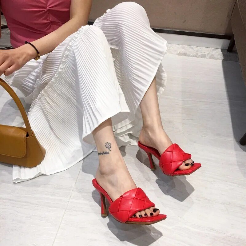 Sandalias de tacón alto con punta cuadrada para Mujer, zapatos de tacón alto con tejido cruzado de alta calidad para fiesta urbana, verano, 2024