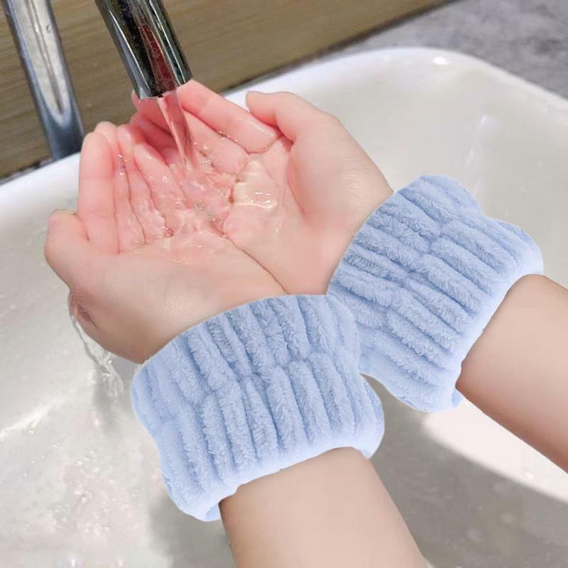 2ชิ้นสายรัดข้อมือผ้าไมโครไฟเบอร์สำหรับล้างหน้าดูดซับข้อมือ Sweatband ผู้หญิงทั้งหมด-ตรงกับที่คาดผม