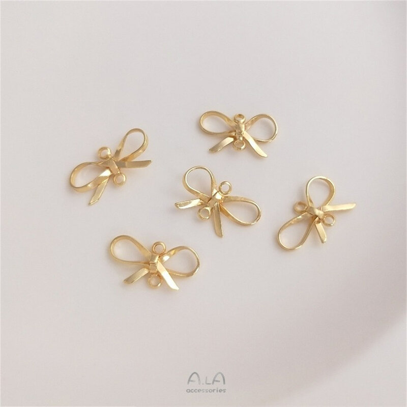 14K Gold-plated Double Hanging Bow Pendant Connector Hand Diy Earrings Ear Jewelry Pendant Materials K140