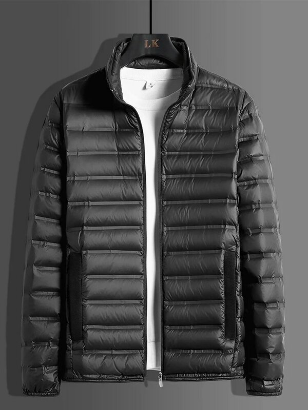 남성용 초경량 다운 재킷, 스탠드 칼라 90% 화이트 덕 패딩 코트, 단색 따뜻한 바람막이, 플러스 사이즈 8XL, 겨울 2024 신상