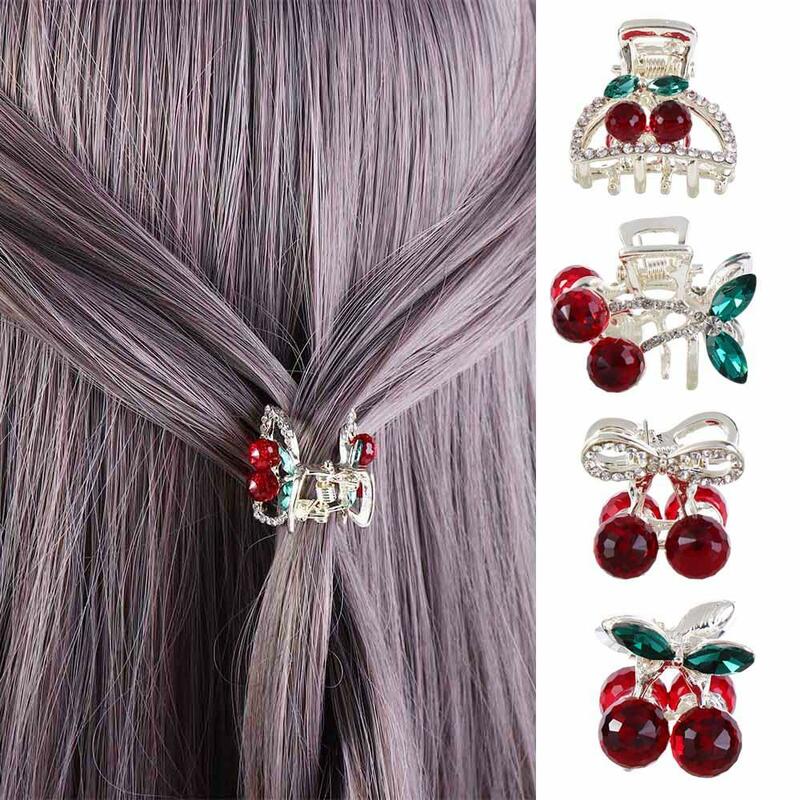 Garras pequeñas de cristal rojo para el cabello, Mini garra de pelo de cereza, horquilla de diamantes de imitación, tocado de estilo coreano, accesorios para el cabello femenino