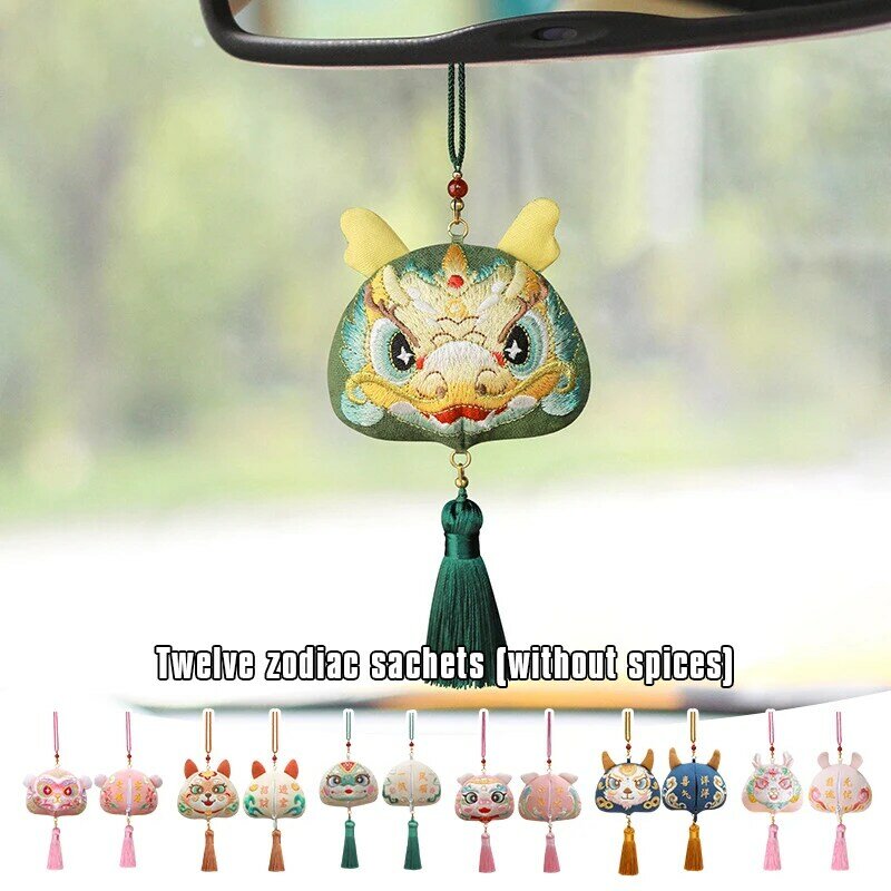 Cina zodiak rumbai beraroma tas tangan tradisional bordir tas keberuntungan istana Sachet liontin wanita penyimpanan perhiasan tas