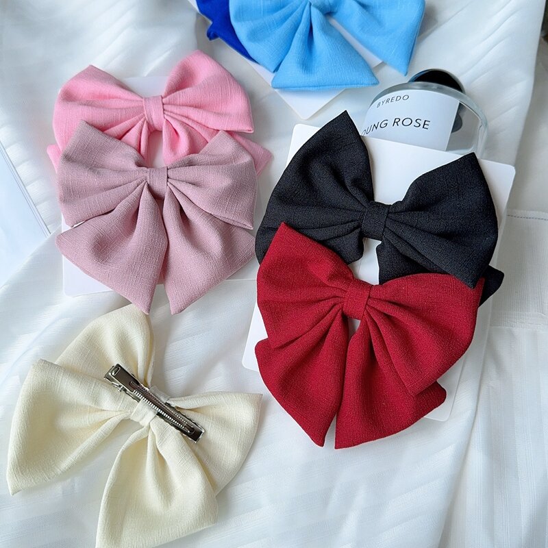 2Pcs/lot Solid Color Hair Bows Boutique With Clips For Girls Hairgrips New Headwear Baby Hair Accessories Gift Baby Hair Clips