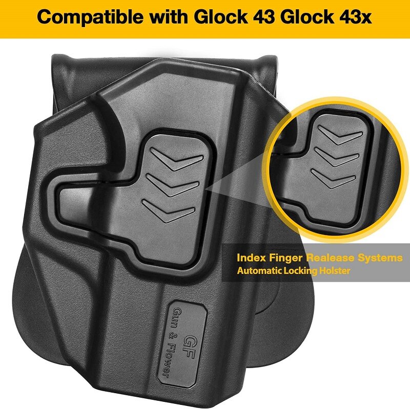Étuis pour pistolet Glock 43 43x OWB, étui en polymère avec niveau II, retenue tactique rapide, sacs pour armes à feu