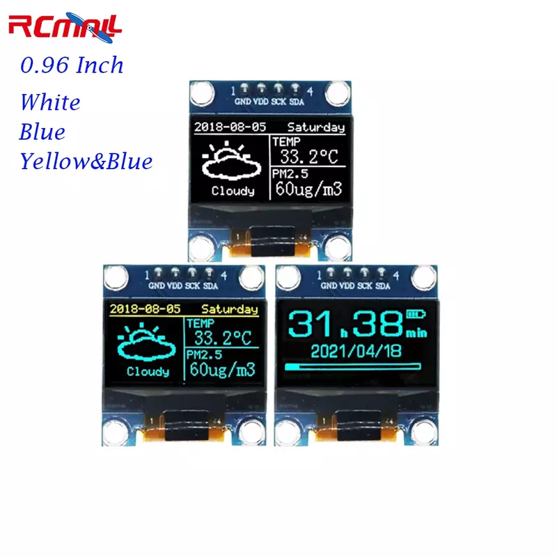 0.96" OLED LCD Module I2C SSD1315 128X64 0.96 Inch White/Blue/Yellow+Blue 5V/3.3V OLED Display for Arduino