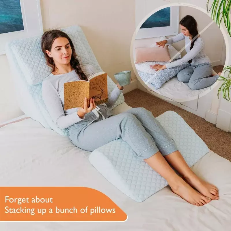 Adjustable Orthopedic Bed Wedge Pillow Set, Reading & Back Support for Sleeping, Memory Foam Lower , Kn