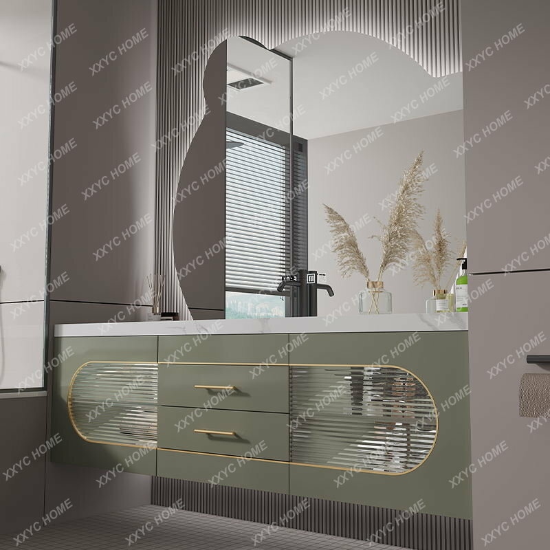 INS 2022 Modern cahaya mewah sederhana cermin pintar Oak bak cuci kabinet kombinasi
