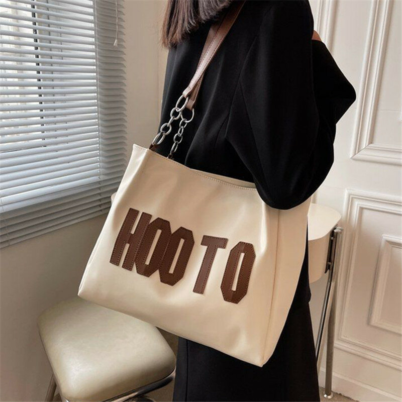 Solid Color Shoulder Bag, Trendy Letters Tote Bag, Canvas Campus Handbag for Women, Office,College,Work,Travel Hand Bags Bolsa