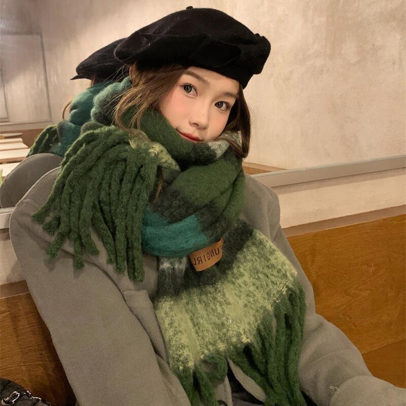 Теплая зимняя шаль с кисточками, модный утолщенный женский Универсальный шарф из акриловых волокон