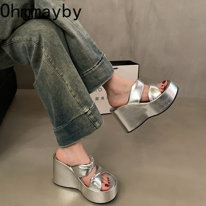 2024 Summer Chunky Woman Slippers Fashion Butterfly-knot Platform Wedges Heel Slides Ladies Casual Outdoor Beach Shoes