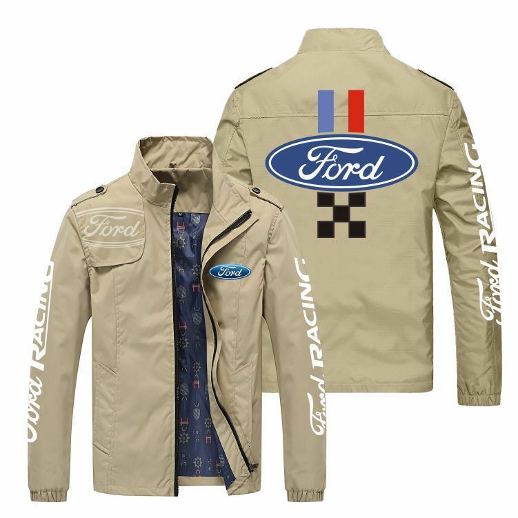 Wiosenna i jesienna cienka męska przystojna kurtka Ford Car Logo motocyklowa sportowa moda codzienna kardigan ze stójką kurtka z zamkiem błyskawicznym
