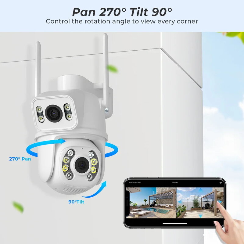 كاميرا مراقبة للرؤية الليلية الخارجية ، شاشة مزدوجة PTZ ، تتبع تلقائي AI ، CCTV ، أمان IP ، 4K ، 8mp WiFi ، تطبيق iCSee