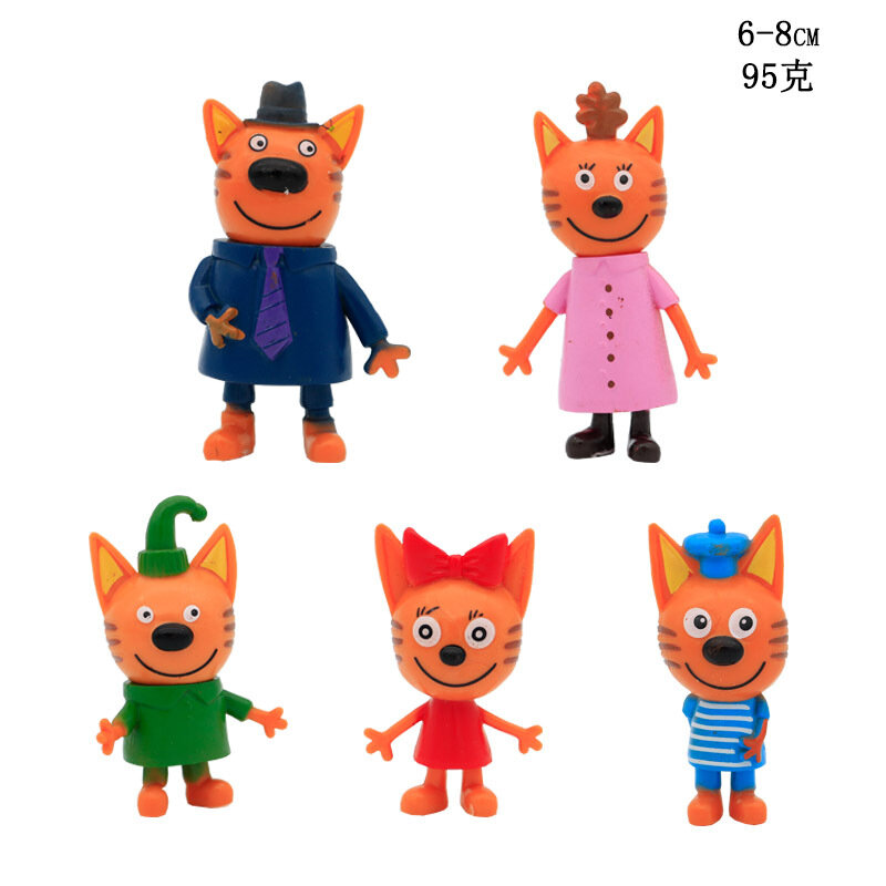 Figuras de acción de Anime de dibujos animados rusos para niños, figuritas de pastel, decoración para hornear, modelo de tres gatitos, juguete para niños, 6-8cm, 5 unids/lote por bolsa
