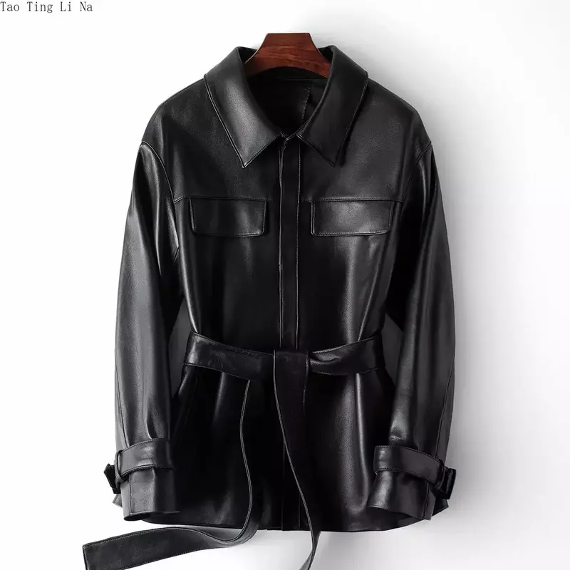 2023 Women New Real Sheepskin Leather Coat Fashion Casual Genuine Leather Jacket H38