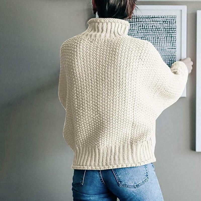 여성용 터틀넥 스웨터, 긴 소매 트림 헤밍 풀오버, 뜨게 상의, 스트리트웨어, 단색, 가을, 겨울