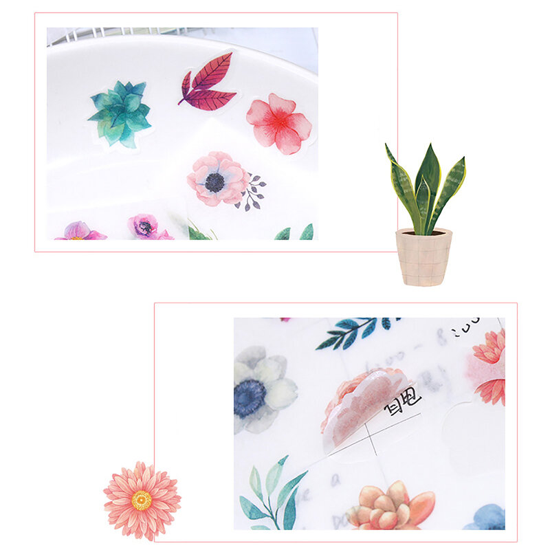 6 시트 자연 꽃 식물 스티커 DIY 일기 장식 스티커 스크랩북 귀여운 편지지 저널 그림책 용품