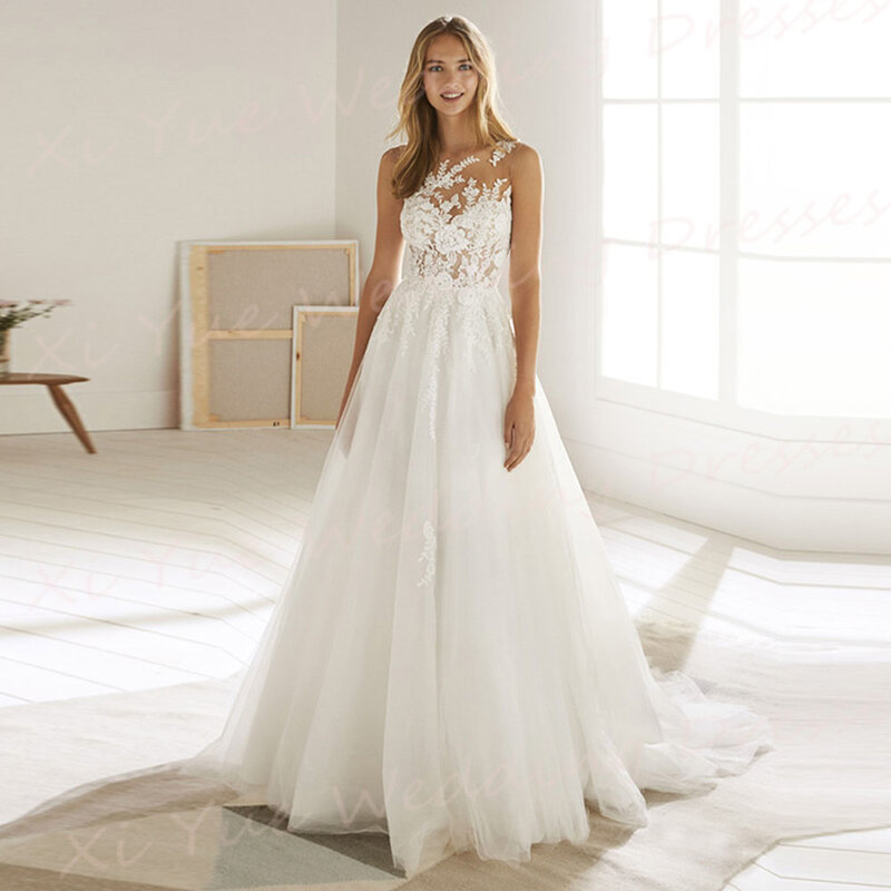 2024 Boho Elegant A Line Women's Wedding Dresses Romantic Appliques Lace Bride Gowns Button Princess Beach Vestidos De Novias