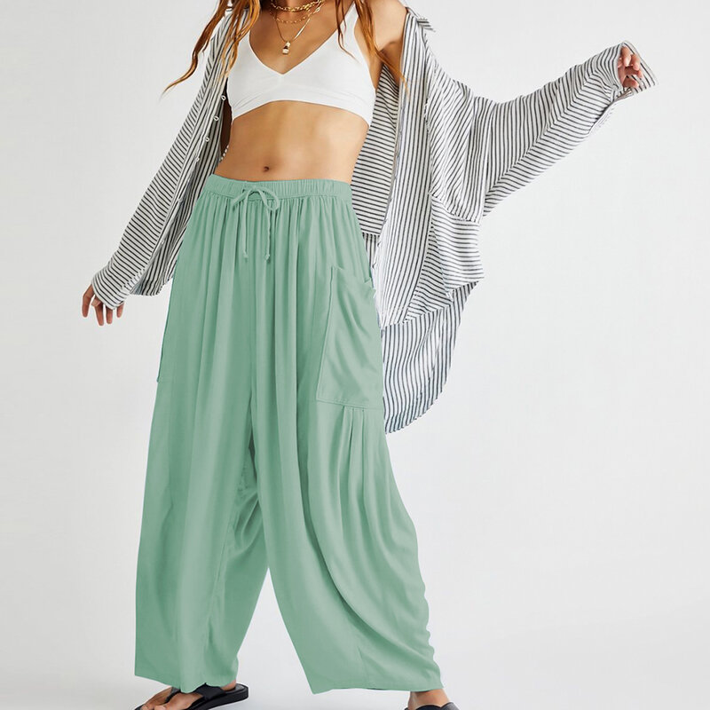 Pantaloni sportivi da Yoga pantaloni da donna a vita alta da donna pantaloni Harem tipo sciolto leggermente elastico tinta unita di alta qualità