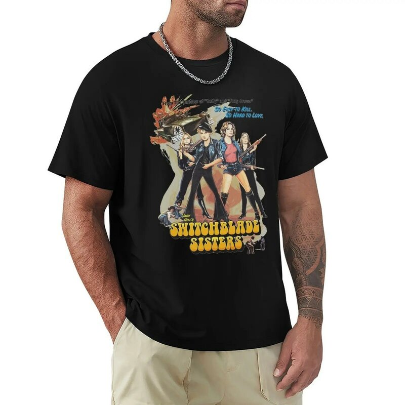 Switchblade Sisters 맞춤형 티셔츠, 빈티지 의류, 커스텀 디자인, 나만의 블랙 티셔츠
