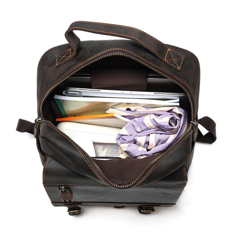 Mochila de couro vintage Crazy Horse, sacos de viagem de grande capacidade, 15.6 Polegada Laptop Laptop Bag, New Schoolbag para homens