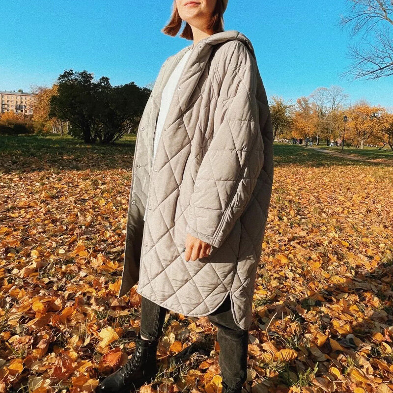 Parkas holgadas con capucha para mujer, abrigo de gran tamaño, sólido, de una sola botonadura, chaquetas de invierno, abrigo de manga larga acolchado de algodón para mujer