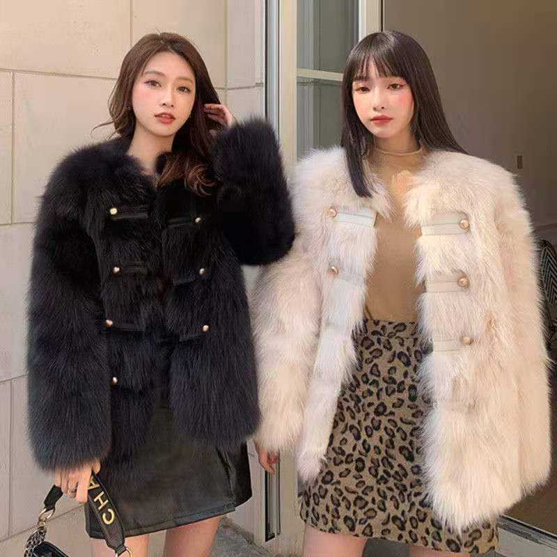 Abrigos de piel de zorro de imitación para mujer, abrigo grueso y cálido de invierno, chaqueta de piel sintética peluda, 2023