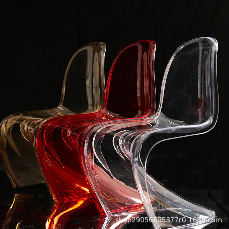 Nordic Modern Simple Creative Acrylic Plastic Dining Chair Ghost Red Beauty Crystal Transparent Pan Dong
