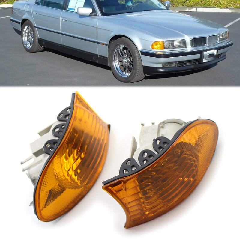 Lâmpada de sinalização de canto de estacionamento sem lâmpada, lâmpada esquerda e direita, lente âmbar, BMW série 7, E38, 1998-2001, 63138379107, 63138379108