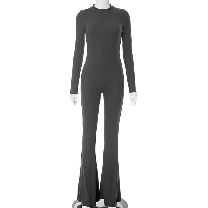 暗号化-女性の長袖ジャンプスーツ,ジッパー付きのカジュアルジャンプスーツ,長袖ロンパース,秋のファッション