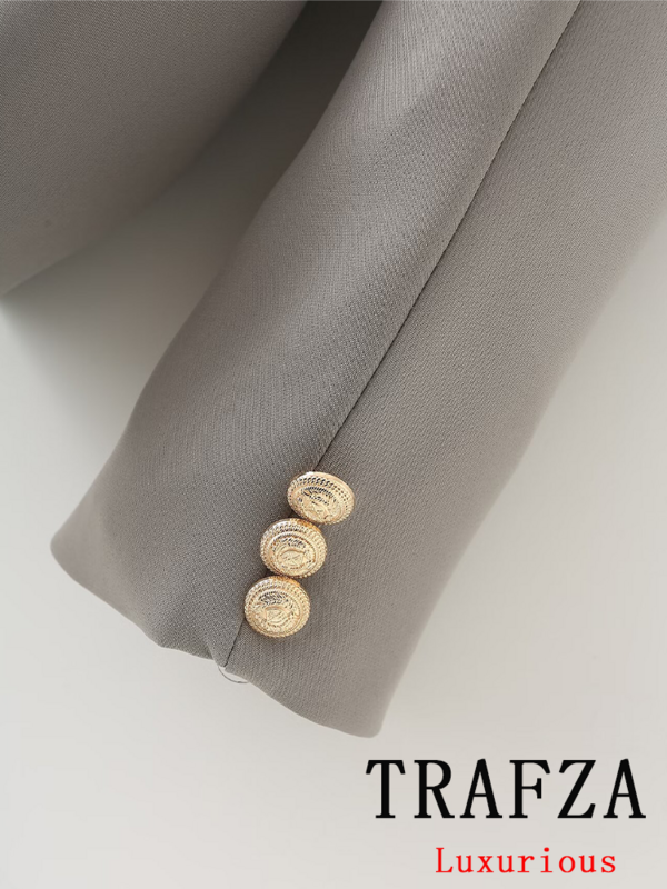 TRAFZA 여성용 빈티지 시크 캐주얼 블레이저, 단색 싱글 브레스트, V 넥, 긴팔 포켓 블레이저, 패션 2024, 오피스 레이디 블레이저