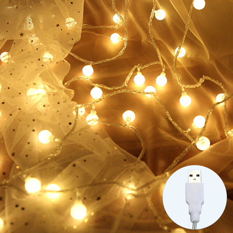 Lampu setrip LED pernikahan tahan air taman luar ruangan dekorasi pesta Globe kristal Romantis peri kamar tidur teras