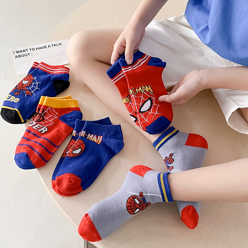 5 Pairs Spiderman Children Socks Anime Kids Boys Short Sock Kawaii Child Cartoon Baby Summer Spring Boat Socks Kids Gift 1-12Y