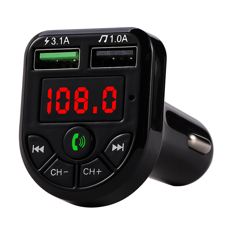 Pemancar FM LED, Bluetooth 5.0 mobil Kit USB ganda pengisi daya 3.1A 1A MP3 pemutar musik Auto Bluetooth