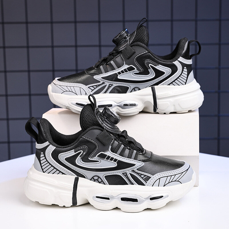 Nowe męskie i damskie obuwie dziecięce skórzane modne młodzieżowe buty do biegania obracające się guziki dziecięce buty sportowe