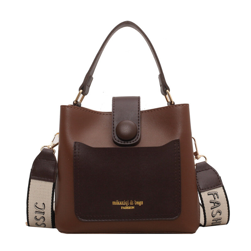 Tas bahu mode baru tas bahu kulit PU kotak-kotak tas bahu portabel wanita untuk wanita tas ember Retro serbaguna