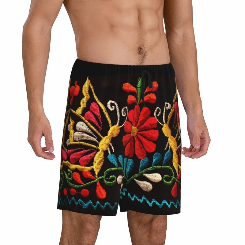 Stampa personalizzata farfalle da uomo e pantaloncini da pigiama A fiori rossi Sleep Pjs Sleepwear Bottoms con tasche
