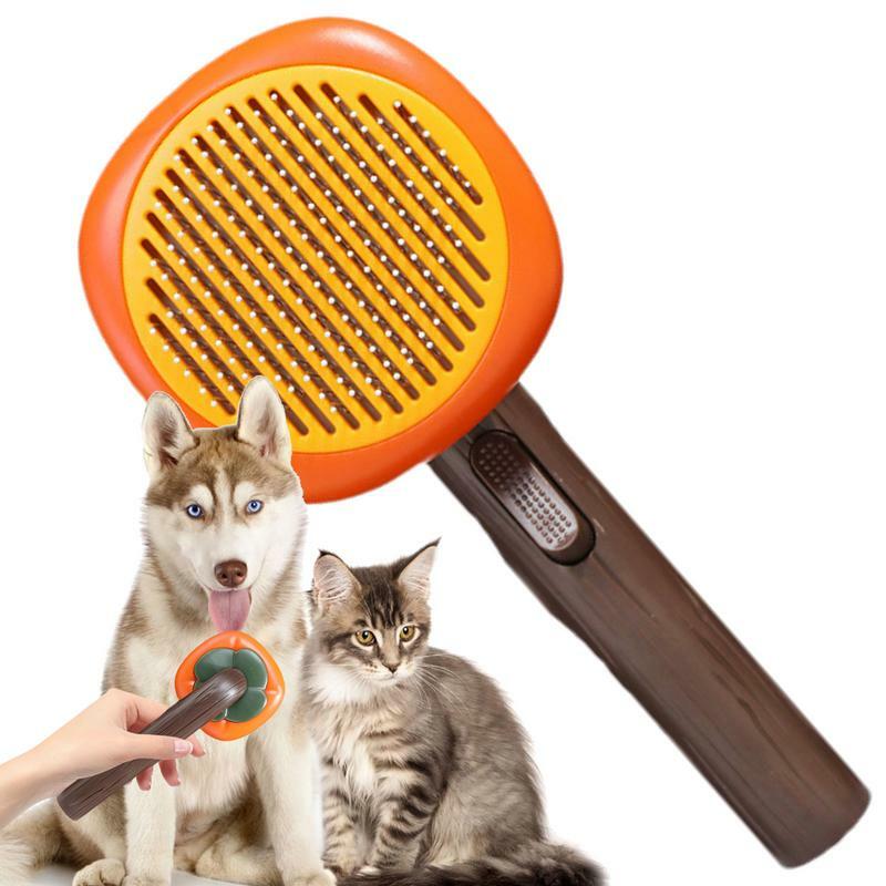 Sikat perontok kucing perontok bulu sikat gigi sisir melengkung dengan tombol lepas sikat pijat hewan peliharaan portabel untuk pijat