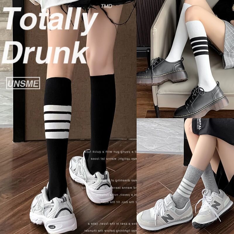 Korea JK Calf Stockings Women Japanese School Girl Four Bars Slim Legs Black White Calf Sock Street Sport Knee High Cotton Socks