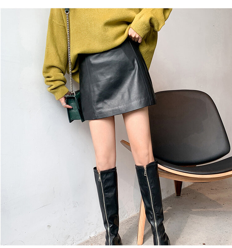 Sheepskin Leather Skirt Women 2024 Fashion New High Waist Skirt Spring Autumn Slim Mini Skirt Genuine Leather Shorts Boots Y2k