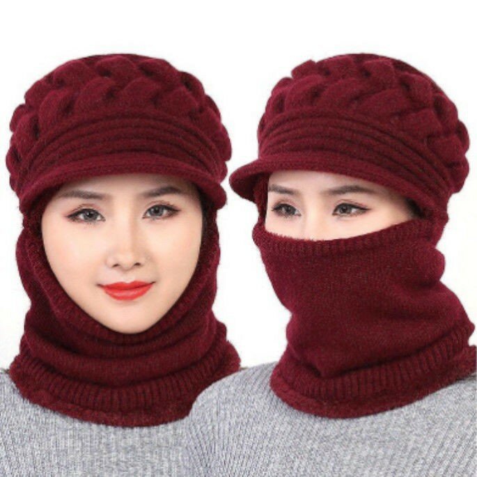 Topi rajut lembut untuk wanita, topi wol tebal leher hangat satu potong, topi rajut santai musim dingin untuk perempuan