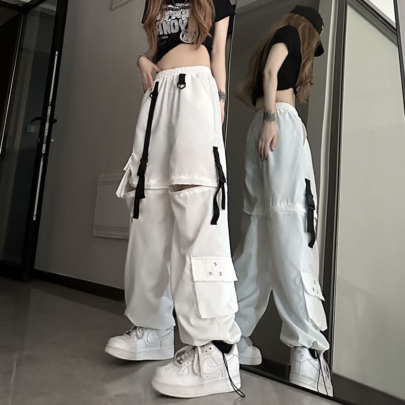 Pantalones de trabajo desmontables para mujer, pantalón holgado y delgado, de pierna recta, de cintura alta, novedad de 2024