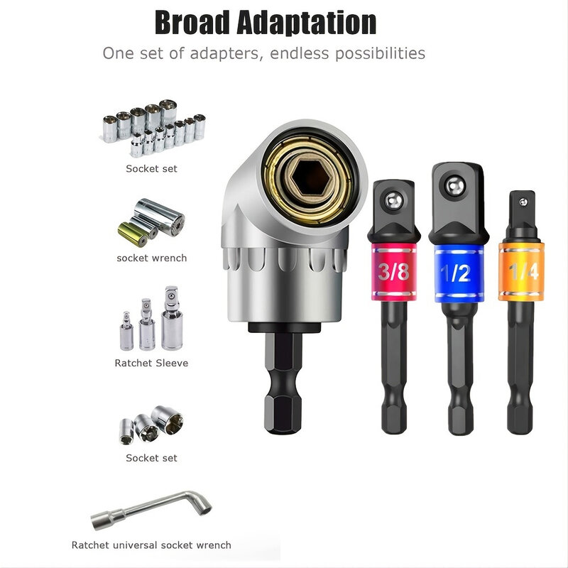 Impact Grade 105 Degree Angle Socket Adapter Power Hand Tool Part Driver Extension Set Screwdriver Holder Drill Nut Attachment