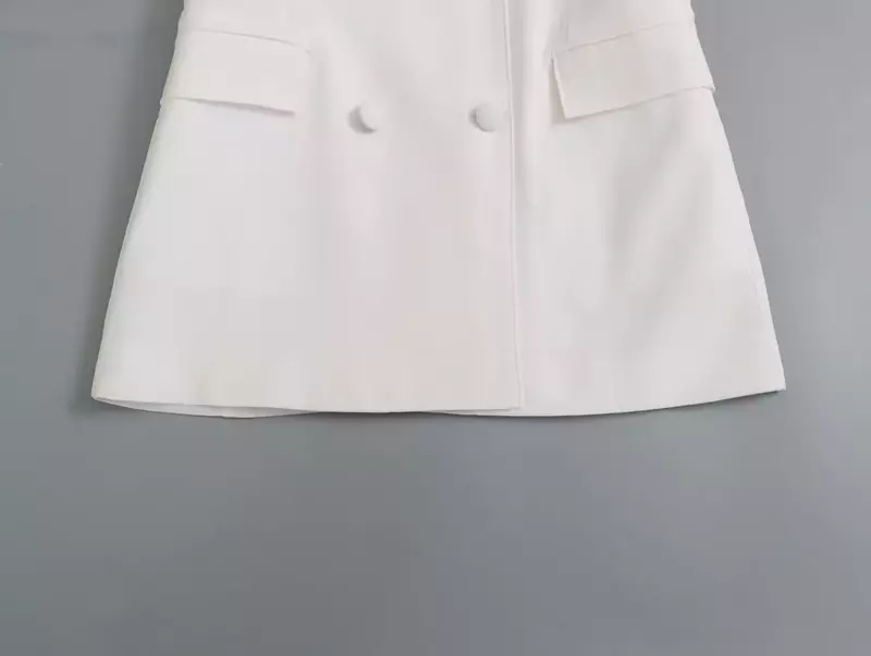 Vrouwen Nieuwe Mode Flip Pocket Decoratie Casual Double Breasted Slanke Blazer Jas Vintage Lange Mouw Dames Bovenkleding Chic