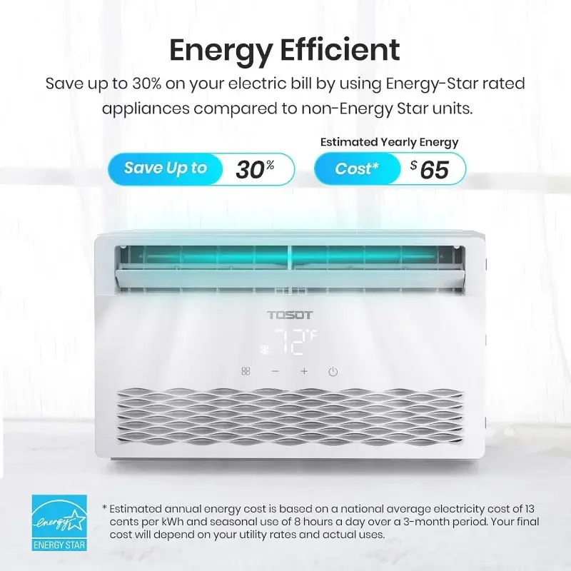 TOSOT 8,000 Air Conditioner Cools up to 350 sq. ft. Quiet, LED, Smart Remote Control, Energy Efficient Window AC 8000 BTU, White