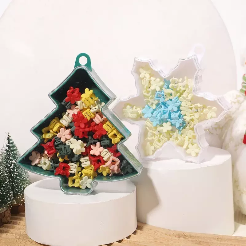 Caja de regalo de Navidad para niña, accesorios bonitos para el cabello, Mini Clip de agarre de flores, horquillas de vacaciones, 50 unids/lote por caja