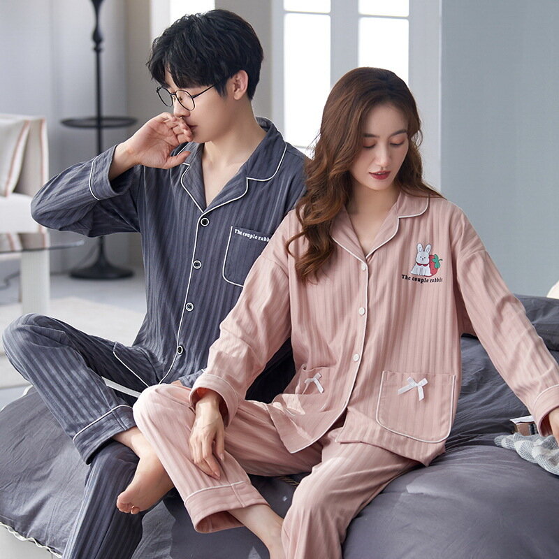 Conjunto de pijama de algodón para parejas, ropa de dormir de manga larga para amantes, estilo deportivo, camisón de moda para el hogar, Primavera