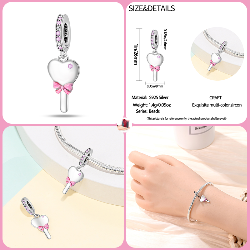 New 925 sterling silver bow star love pink series charm beads suitable for Pandora original bracelet DIY fashion jewelry gift