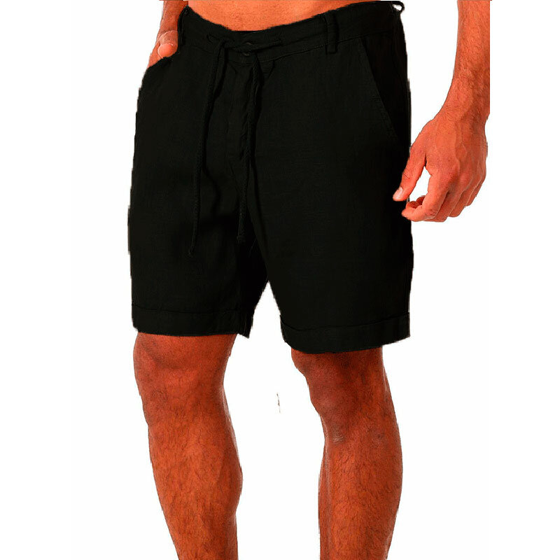 Celana pendek Linen pria, Bawahan kasual katun Linen bernafas warna polos ukuran besar untuk lelaki musim panas